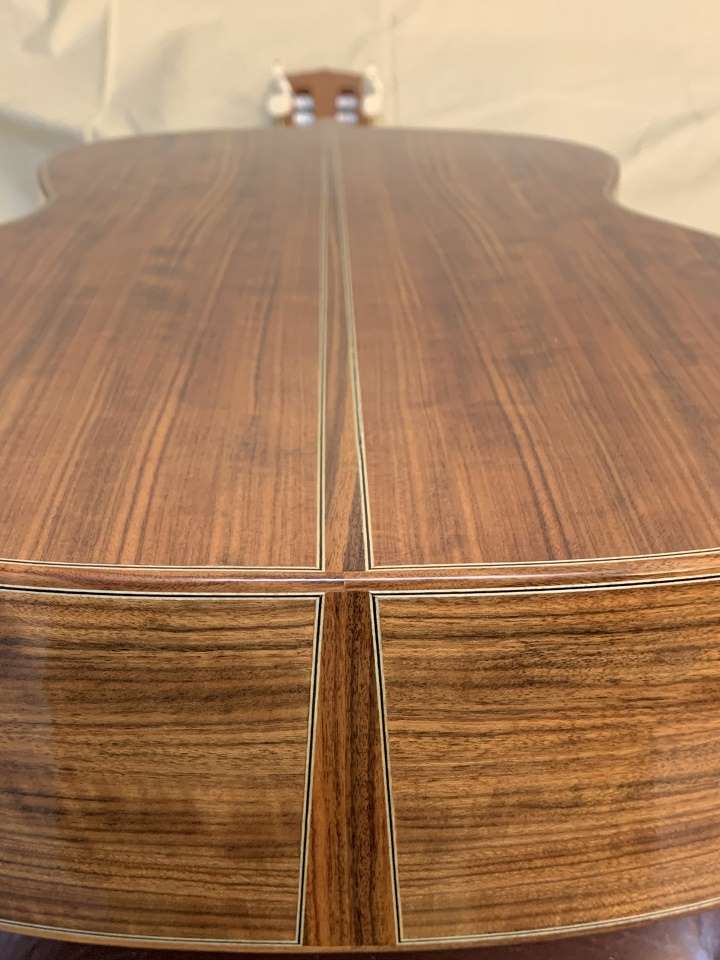 Tail block view of a 2018 Rios Nebro Classical Guitar